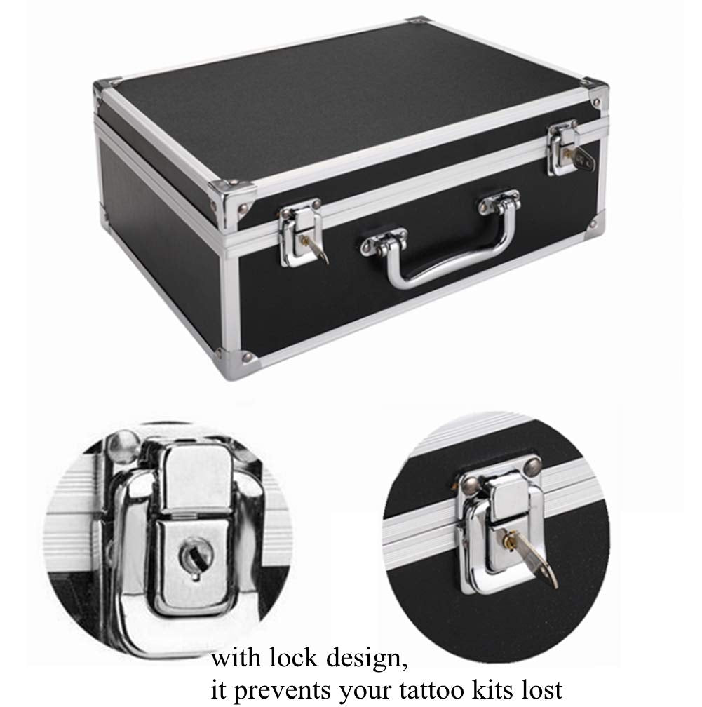 Kit Box Case,Machine Case 12.6" X 9.5" X 5.1" W/Lock Makeup Carrying Bag Storage Case Organize with Clasp,Aluminum Alloy with Sponge for Equipment Cosmetic Makeup Tools (Black)