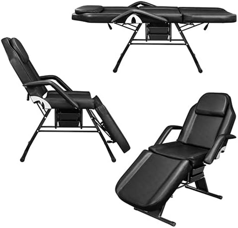 Massage Salon Tattoo Chair Esthetician Bed with Beauty Basket, Professional Tattoo Table Salon Spa Equipment for Facial Spa Beauty Eyelash Extensions Barber Waxing Microblading,Black