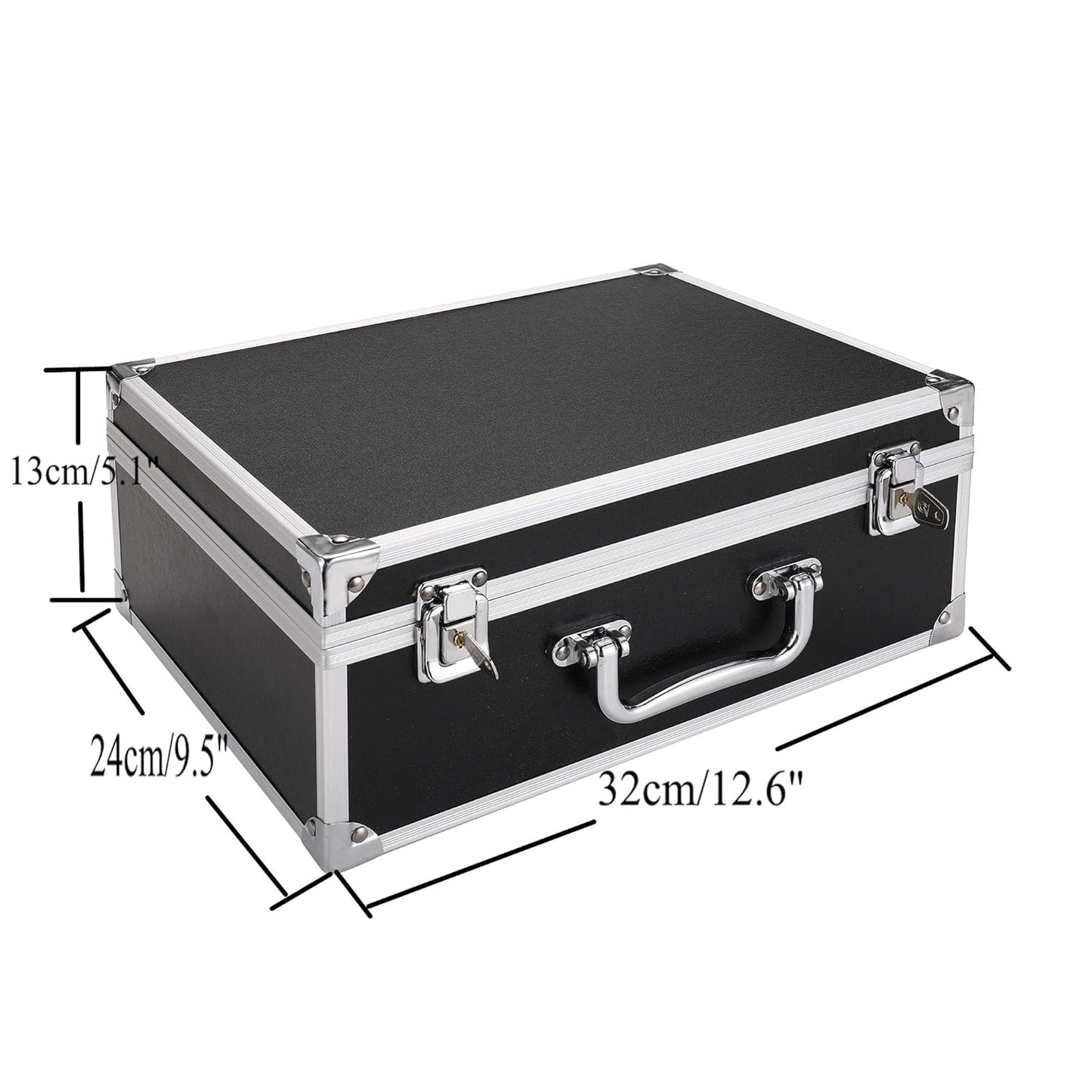 Kit Box Case,Machine Case 12.6" X 9.5" X 5.1" W/Lock Makeup Carrying Bag Storage Case Organize with Clasp,Aluminum Alloy with Sponge for Equipment Cosmetic Makeup Tools (Black)
