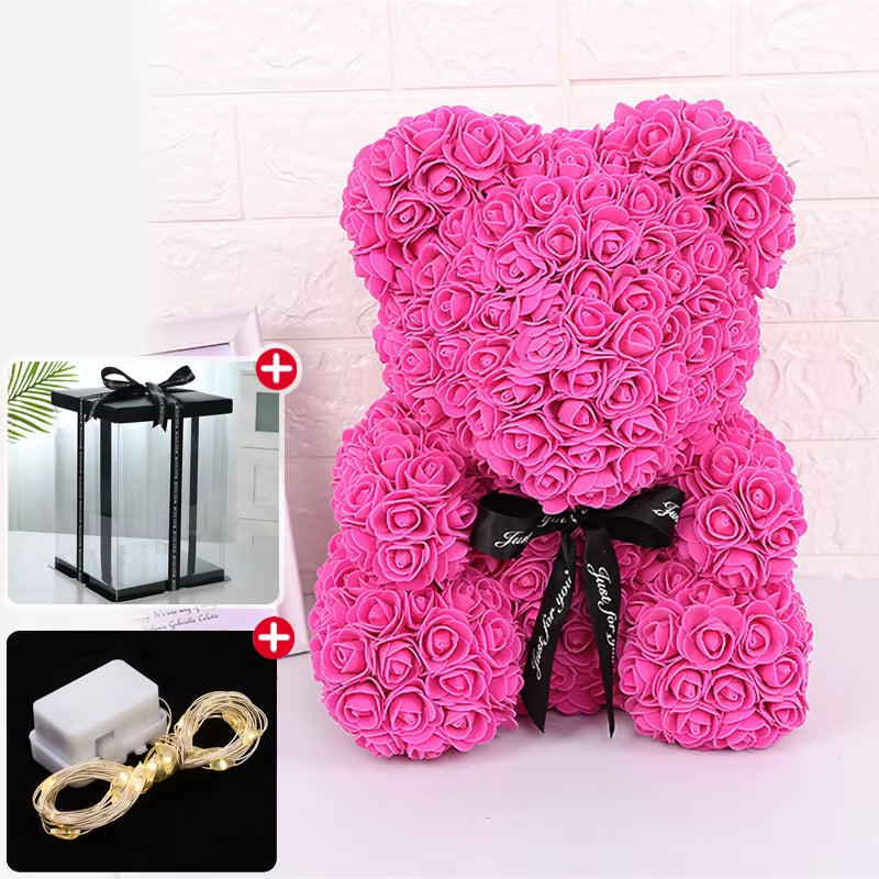 Christmas Valentine'S Day Gifts 23Cm Led Red Rose Teddy Bear Rose Flower Artificial Decoration Birthday Gifts Valentines Gifts