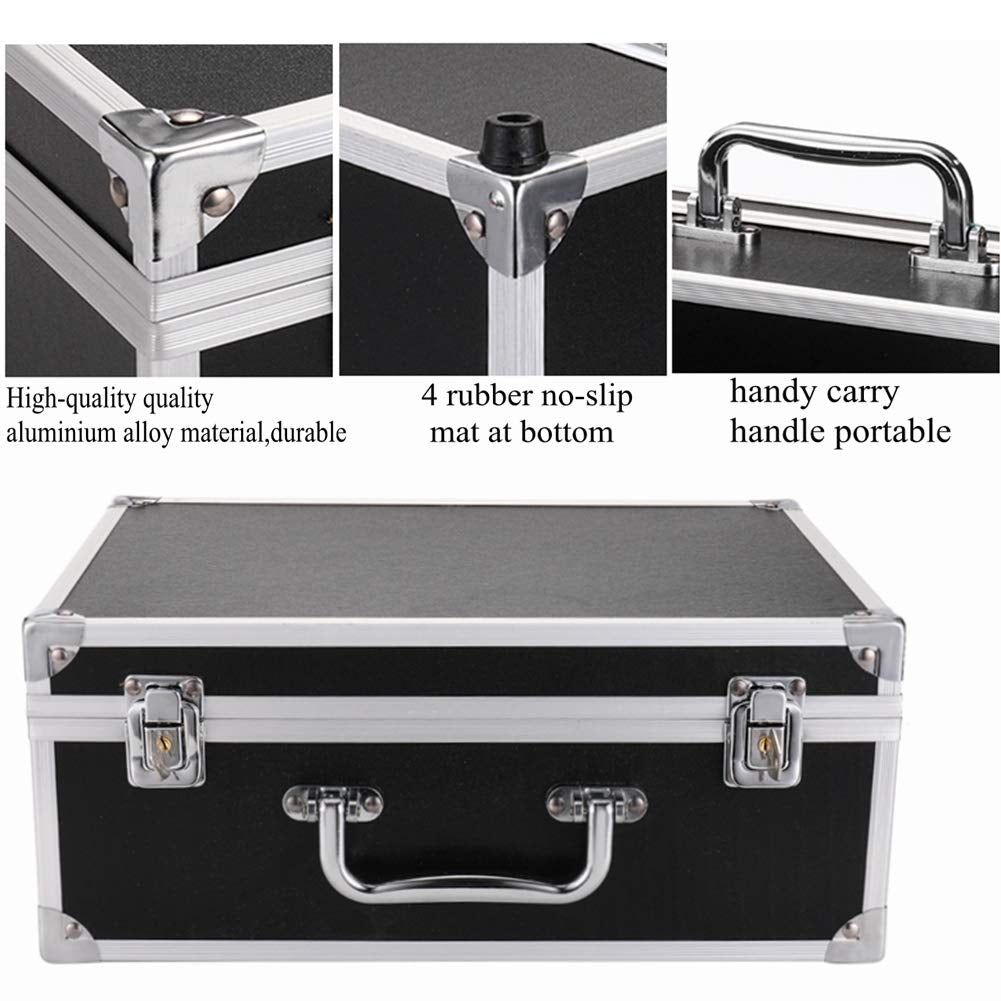 Kit Box Case,Machine Case 12.6" X 9.5" X 5.1" W/Lock Makeup Carrying Bag Storage Case Organize with Clasp,Aluminum Alloy with Sponge for Equipment Cosmetic Makeup Tools (Black)
