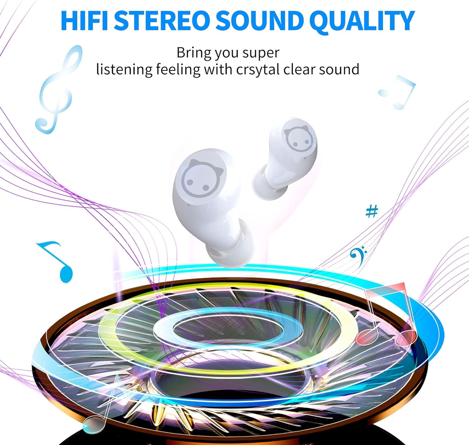 Wireless Earbuds,Bluetooth 5.0 in Ear Headphones with Microphone Lightweight,Noise Cancellation,3D Surround Stereo Earphones for Girl Gift,Long Life Portable Mini Charging Case