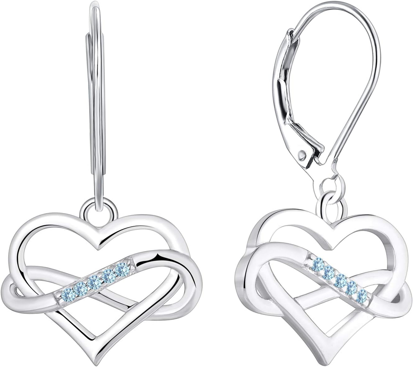 Women Heart Infinity Earrings,925 Sterling Silver Leverback Dangle & Drop Earrings with 3A Cubic Zirconia with White Gold Plated