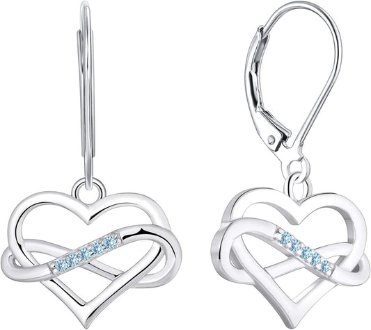 Women Heart Infinity Earrings,925 Sterling Silver Leverback Dangle & Drop Earrings with 3A Cubic Zirconia with White Gold Plated