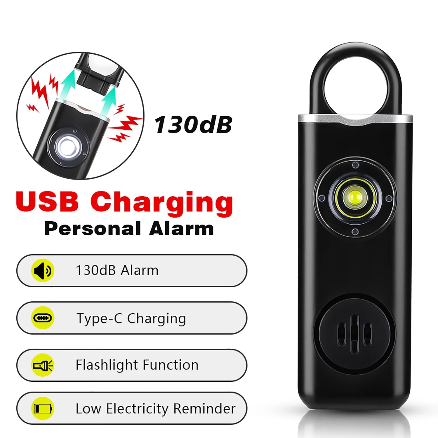 Self Defense Keychain 130Db Alarm with LED Light Emergency Self-Defense Security Alarm