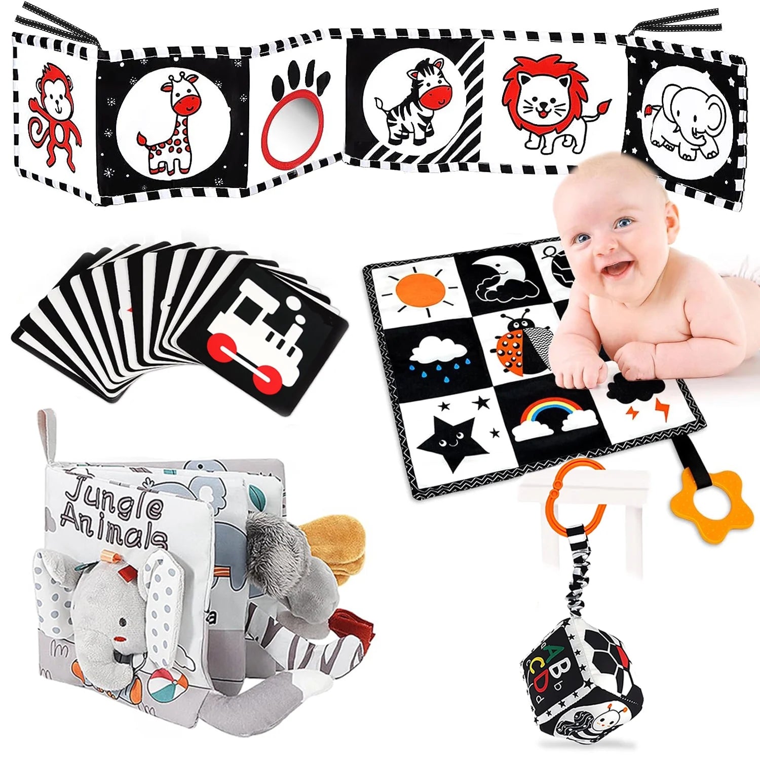 5 Pcs Black and White High Contrast Baby Toys 0-3 Months for Newborn, Montessori Toys for Babies Sensory Soft Book for Early Education, Infant Toys 0 6 9 Months Baby Boys Girls Gifts