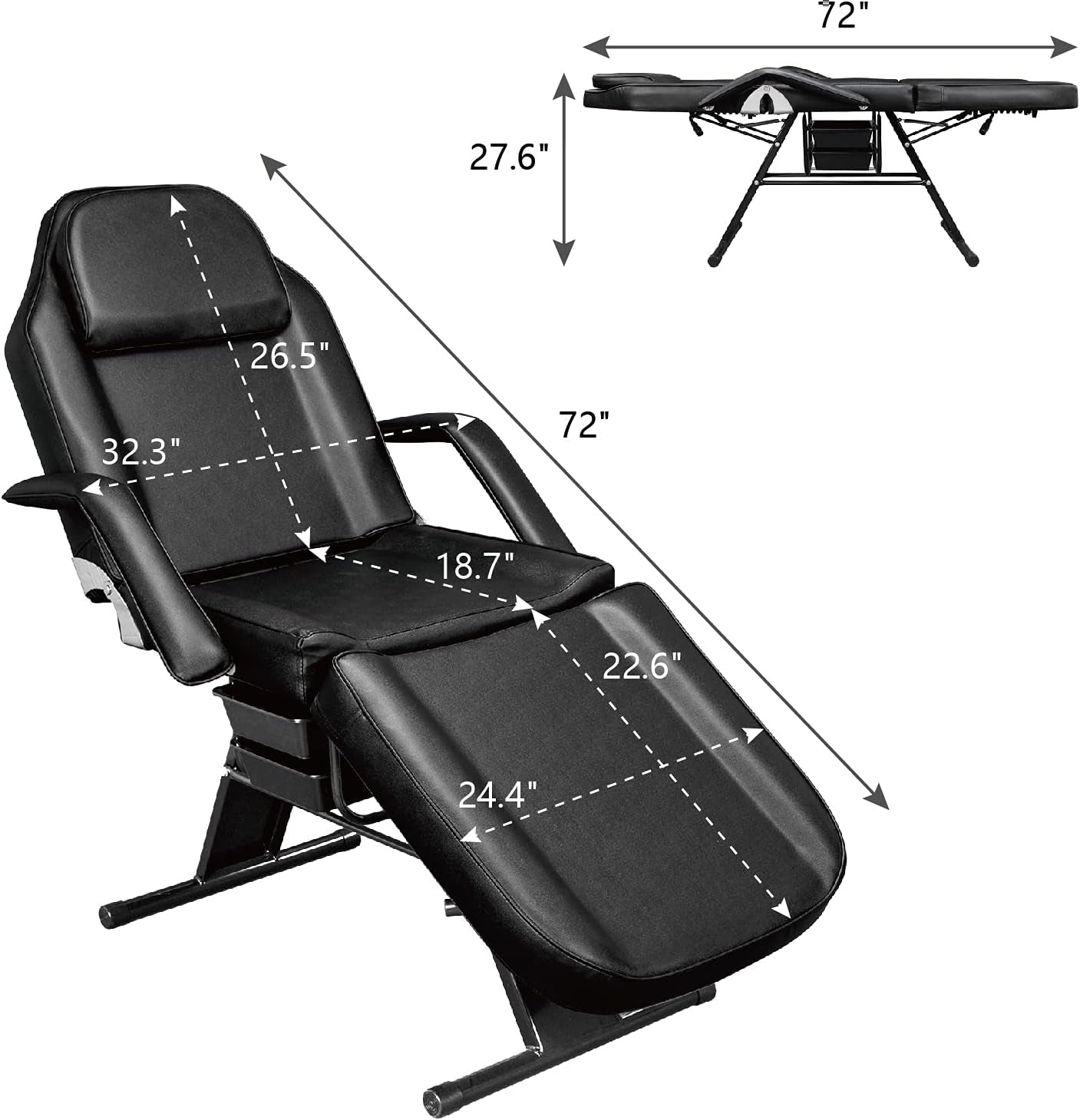 Massage Salon Tattoo Chair Esthetician Bed with Beauty Basket, Professional Tattoo Table Salon Spa Equipment for Facial Spa Beauty Eyelash Extensions Barber Waxing Microblading,Black