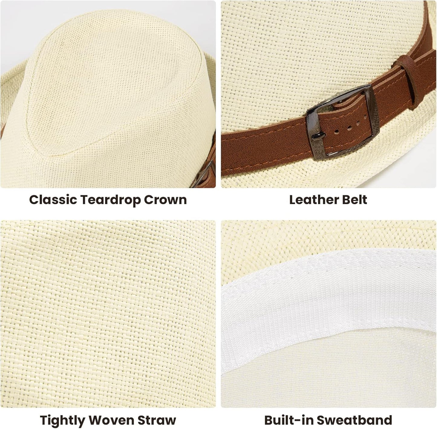 Panama Style Trilby Fedora Straw Sun Hat with Leather Belt