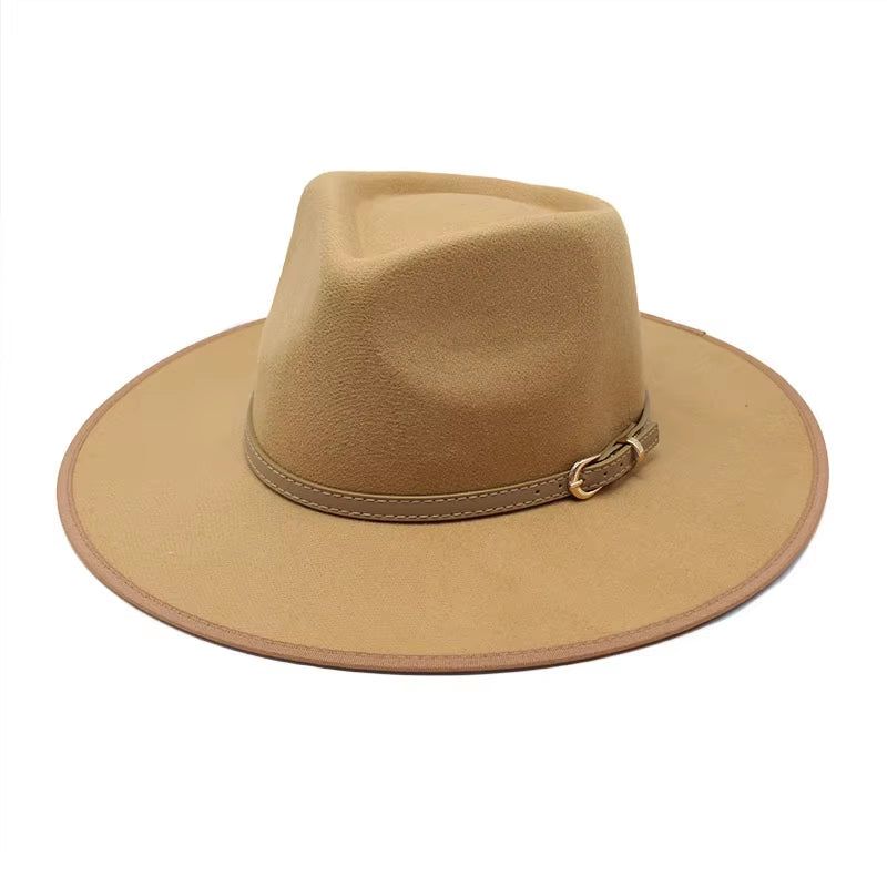 Women Hats Khaki Camel Wide Brim Felt Fedoras Hats Wool Vintage Dress Formal Church Hat Fashionable Jazz Hats