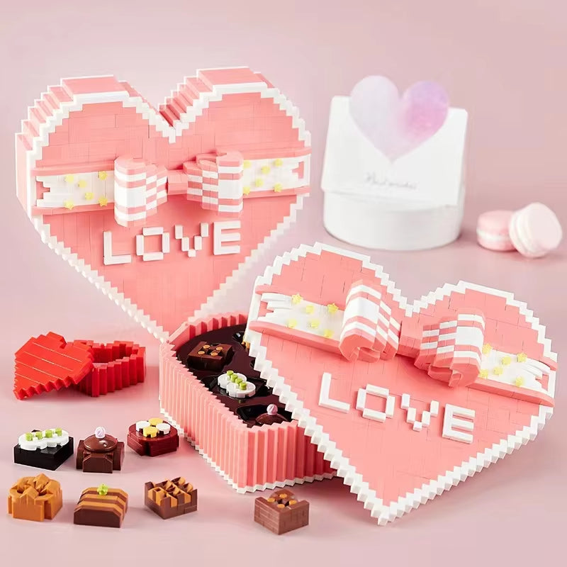 Creative Chocolates Micro Diamond Block Lover Heart Nanobricks Gift Box Building Bricks Model Toys for Girls Valentines Gifts