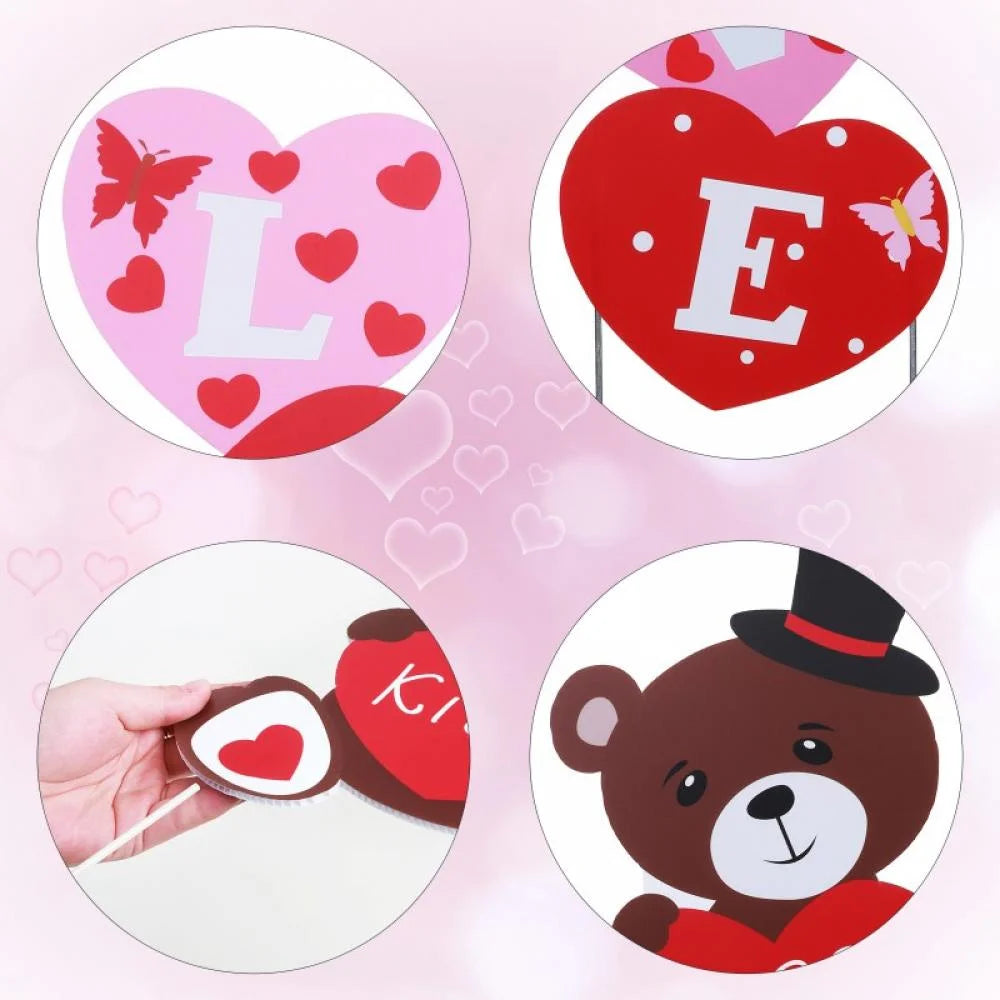 Valentines Yard Signs 12” X 18” "Love" Bear Heart Decor Outdoor Decorations (2 Count)