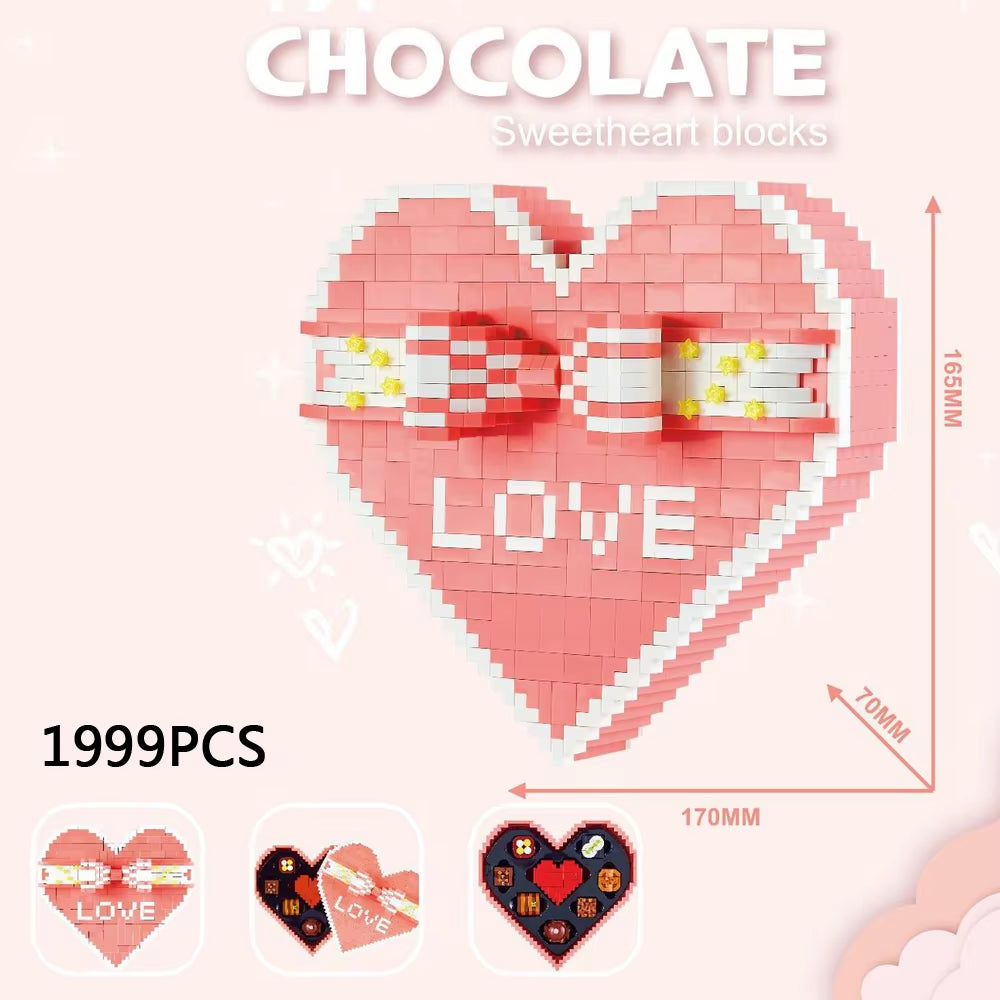 Creative Chocolates Micro Diamond Block Lover Heart Nanobricks Gift Box Building Bricks Model Toys for Girls Valentines Gifts