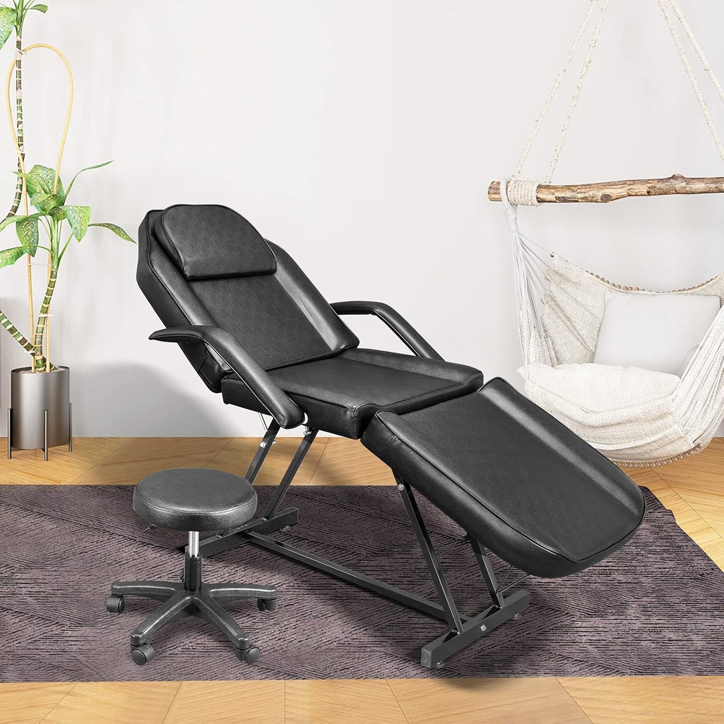 Massage Salon Tattoo Chair Esthetician Bed with Beauty Basket, Professional Tattoo Table Salon Spa Equipment for Facial Spa Beauty Eyelash Extensions Barber Waxing Microblading,Black