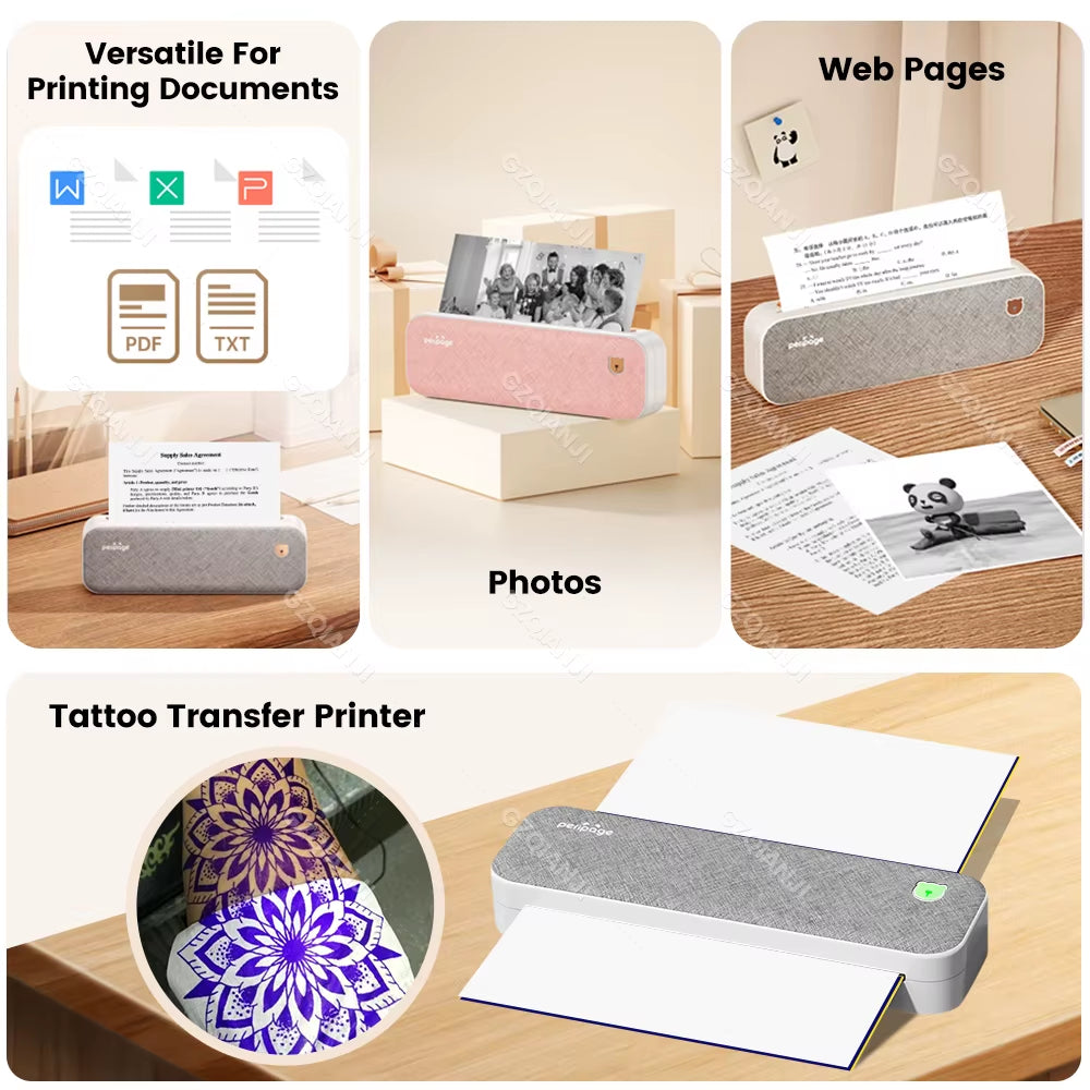 Peripage A40 Thermal Printer Wireless Tattoo Transfer Bluetooth USB Mobile Machine Text PDF Document Printing Maker with Paper