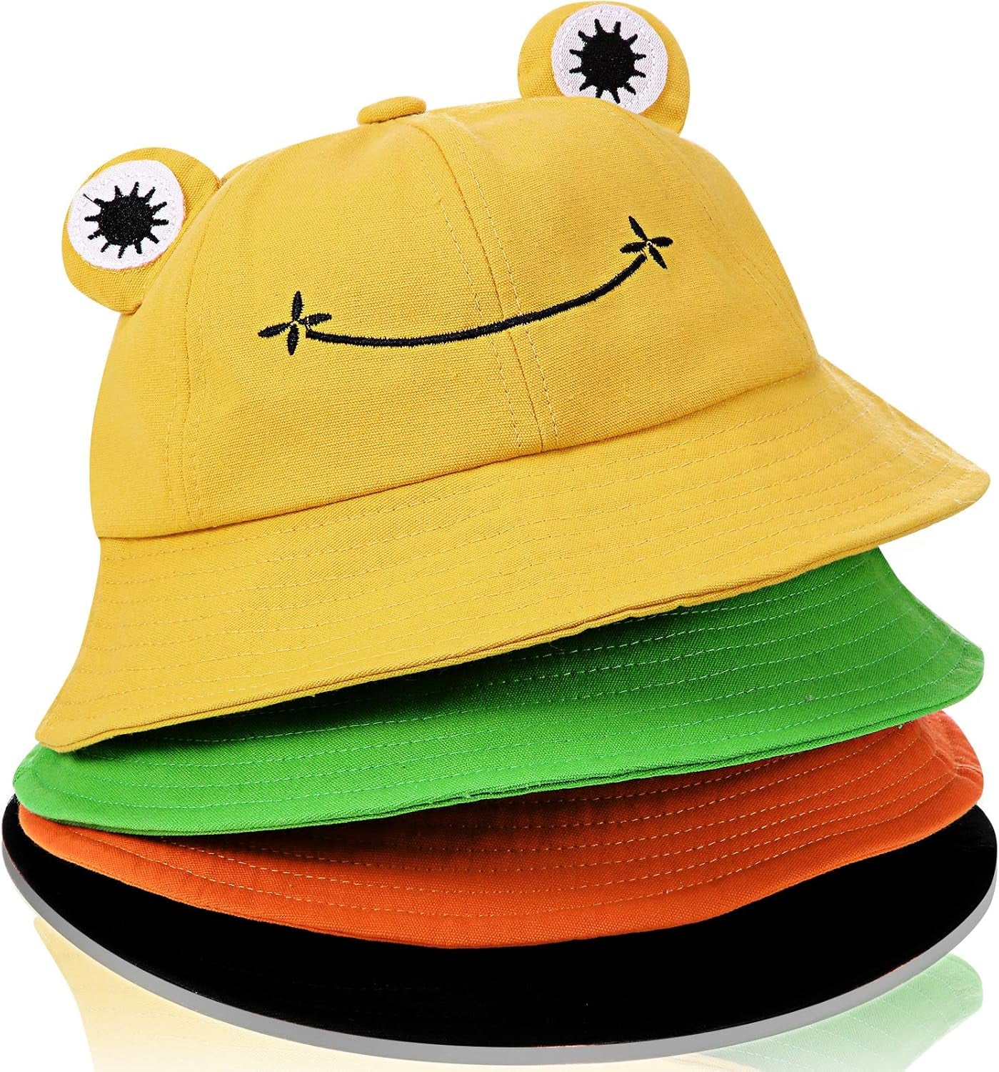 4 Pieces Foldable Wide Brim Cute Frog Bucket Hat Fisherman Beach Sun Hat for Outdoor Sports