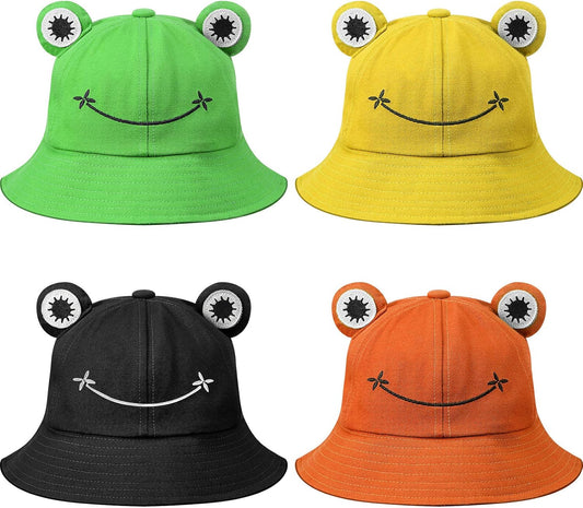 4 Pieces Foldable Wide Brim Cute Frog Bucket Hat Fisherman Beach Sun Hat for Outdoor Sports