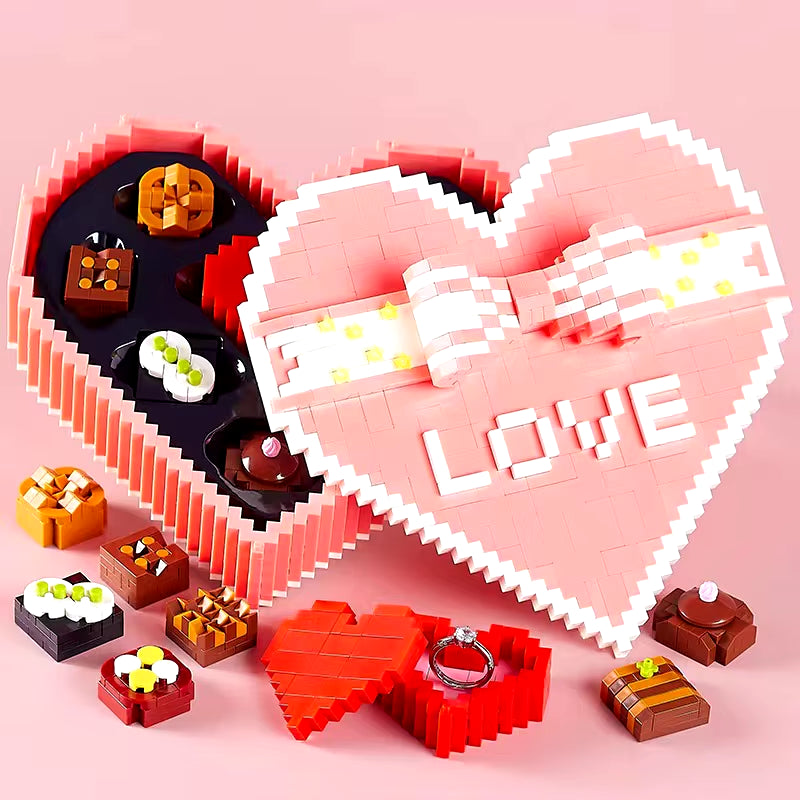 Creative Chocolates Micro Diamond Block Lover Heart Nanobricks Gift Box Building Bricks Model Toys for Girls Valentines Gifts