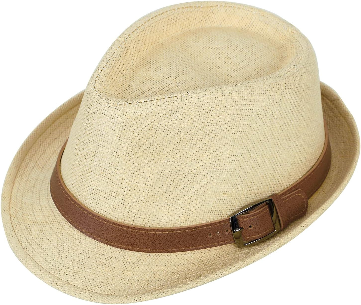 Panama Style Trilby Fedora Straw Sun Hat with Leather Belt