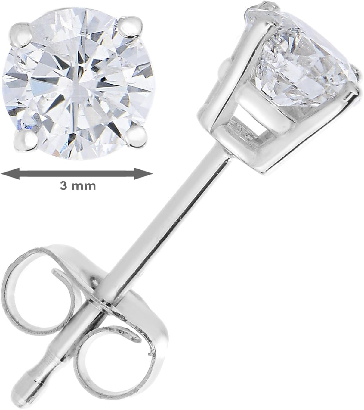 1/4 to 1 Cttw Diamond Stud Earrings 14K White Gold Push Backs round 4 Prong Basket