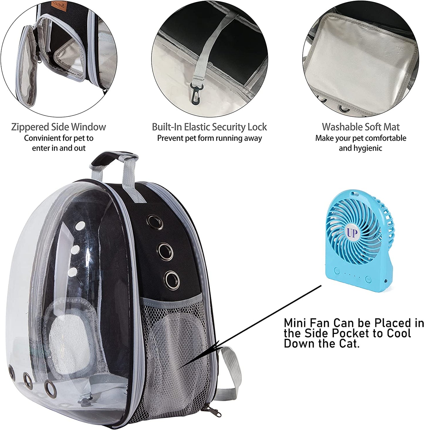 Cat Backpack Carrier Bubble Bag, Transparent Space Capsule Pet Carrier Dog Hiking Backpack, Small Dog Backpack Carrier for Cats Puppies Airline Approved Travel Carrier Outdoor Use Black