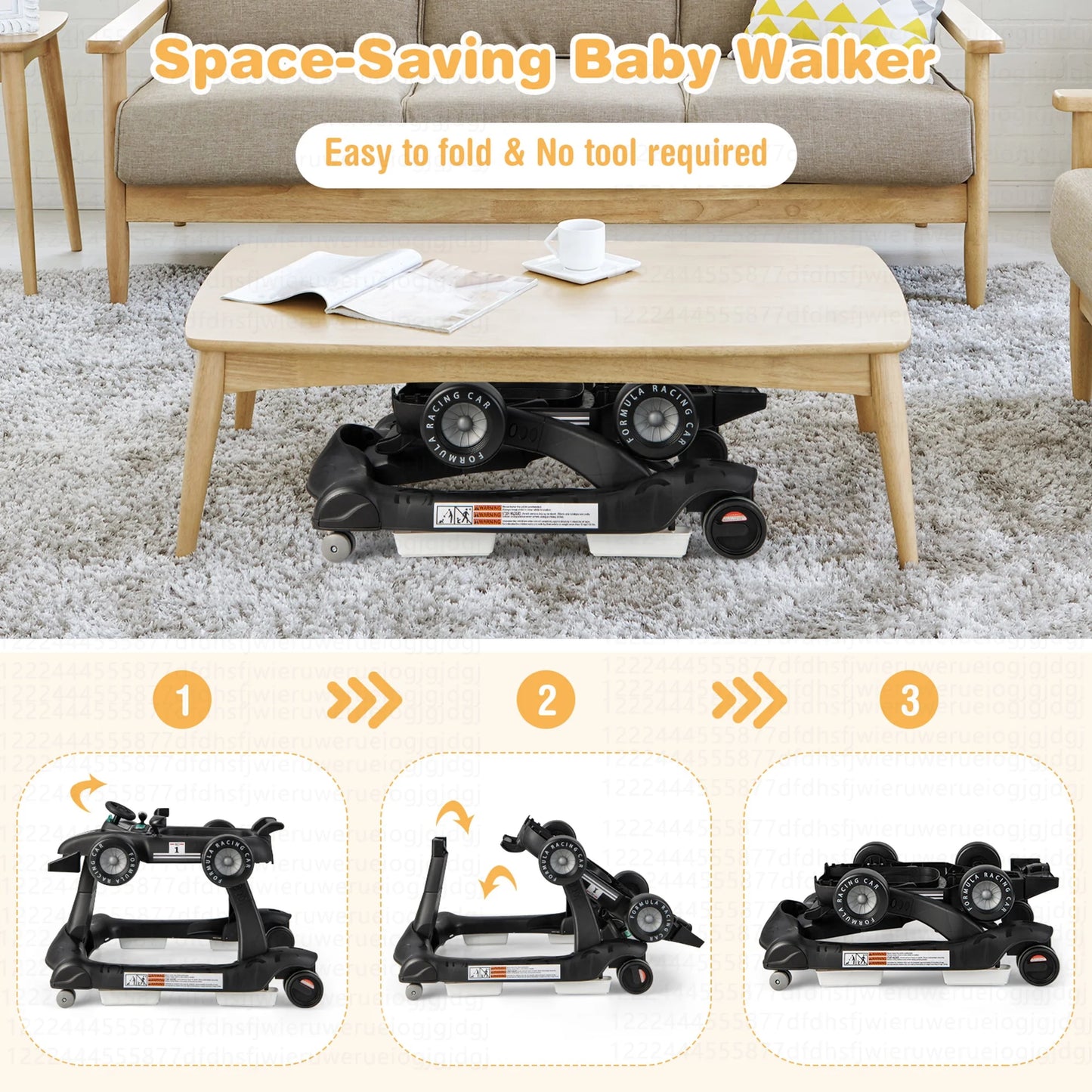 4-In-1 Baby Walker Foldable Activity Push Walker Adjustable Black