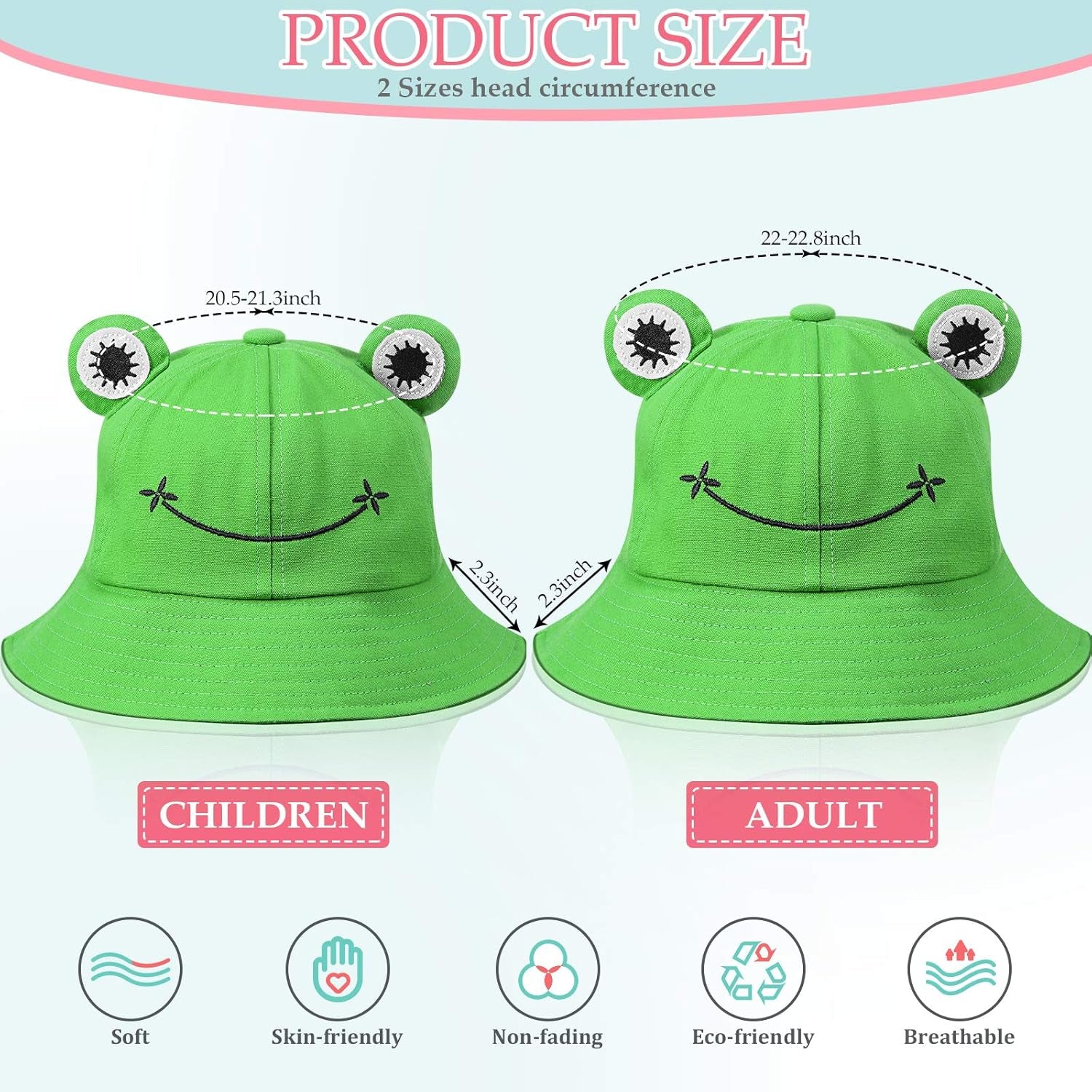 4 Pieces Foldable Wide Brim Cute Frog Bucket Hat Fisherman Beach Sun Hat for Outdoor Sports