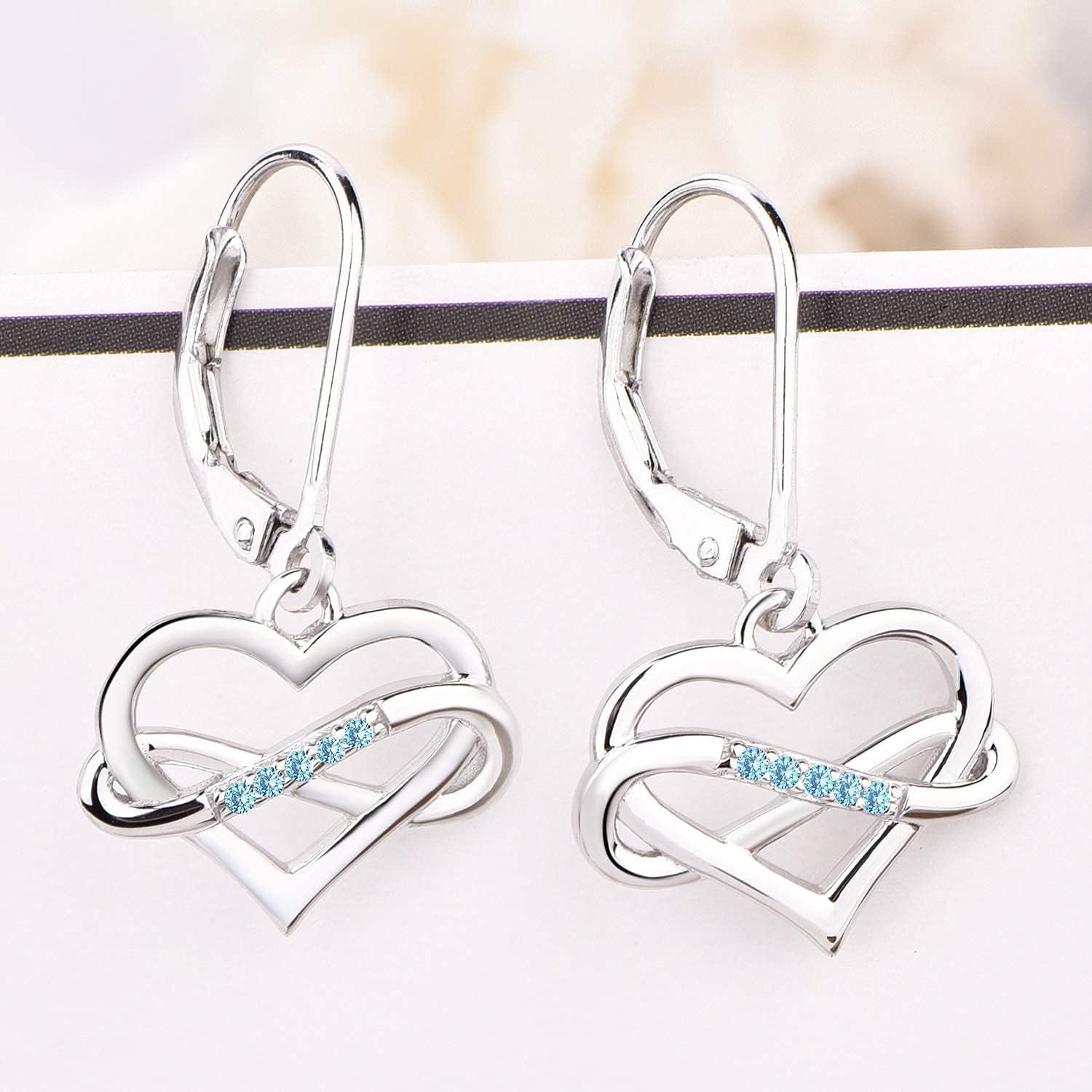 Women Heart Infinity Earrings,925 Sterling Silver Leverback Dangle & Drop Earrings with 3A Cubic Zirconia with White Gold Plated