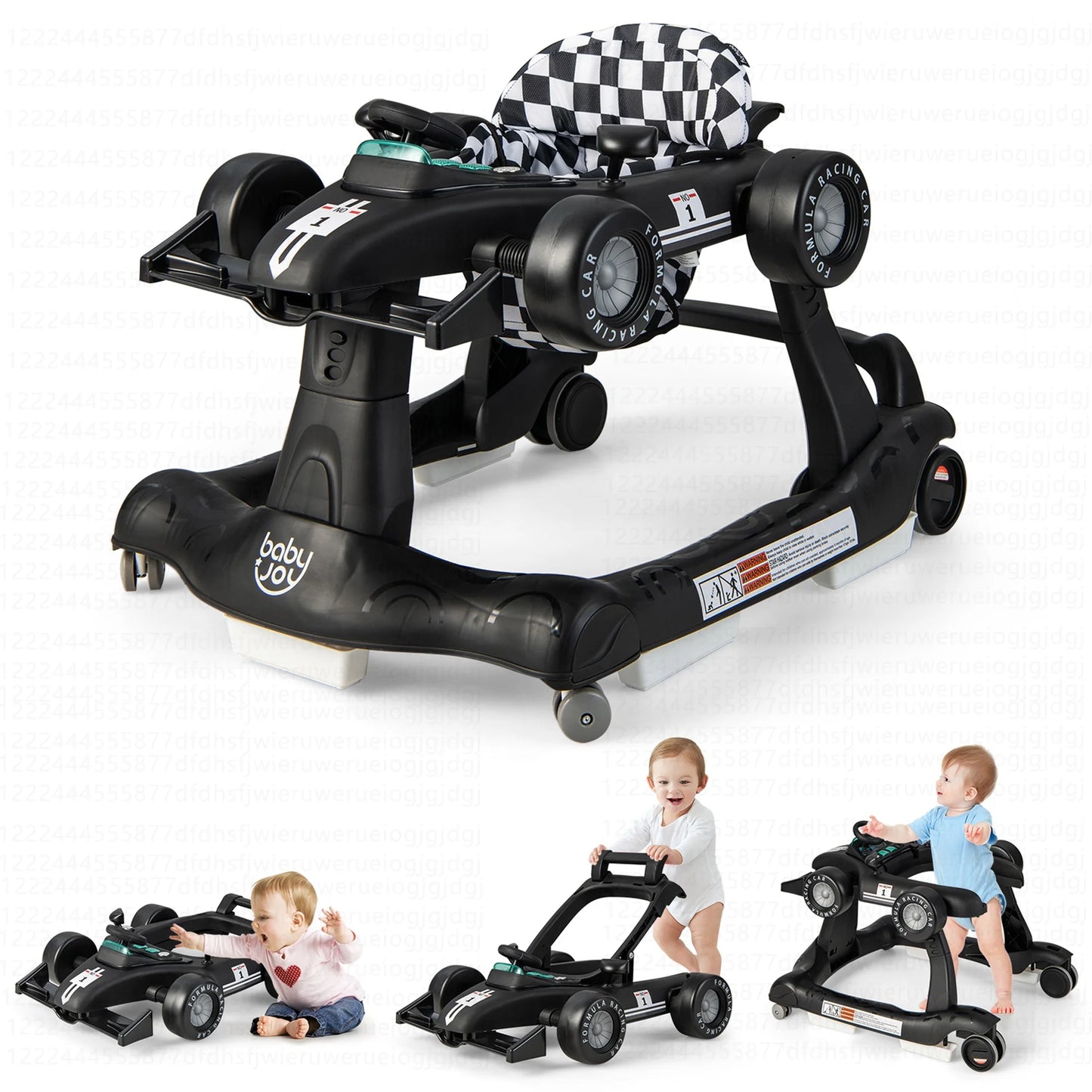 4-In-1 Baby Walker Foldable Activity Push Walker Adjustable Black