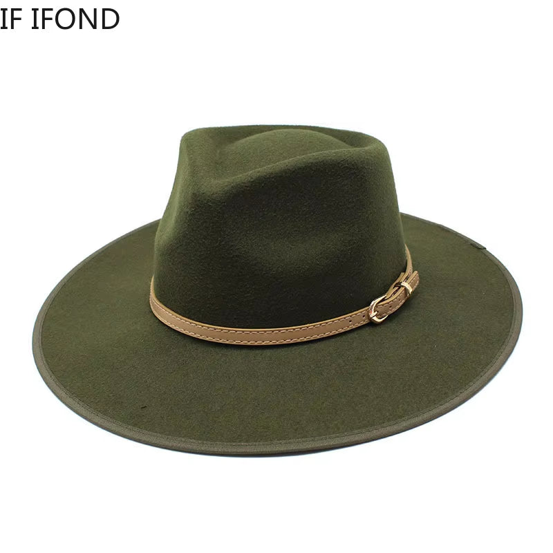 Women Hats Khaki Camel Wide Brim Felt Fedoras Hats Wool Vintage Dress Formal Church Hat Fashionable Jazz Hats