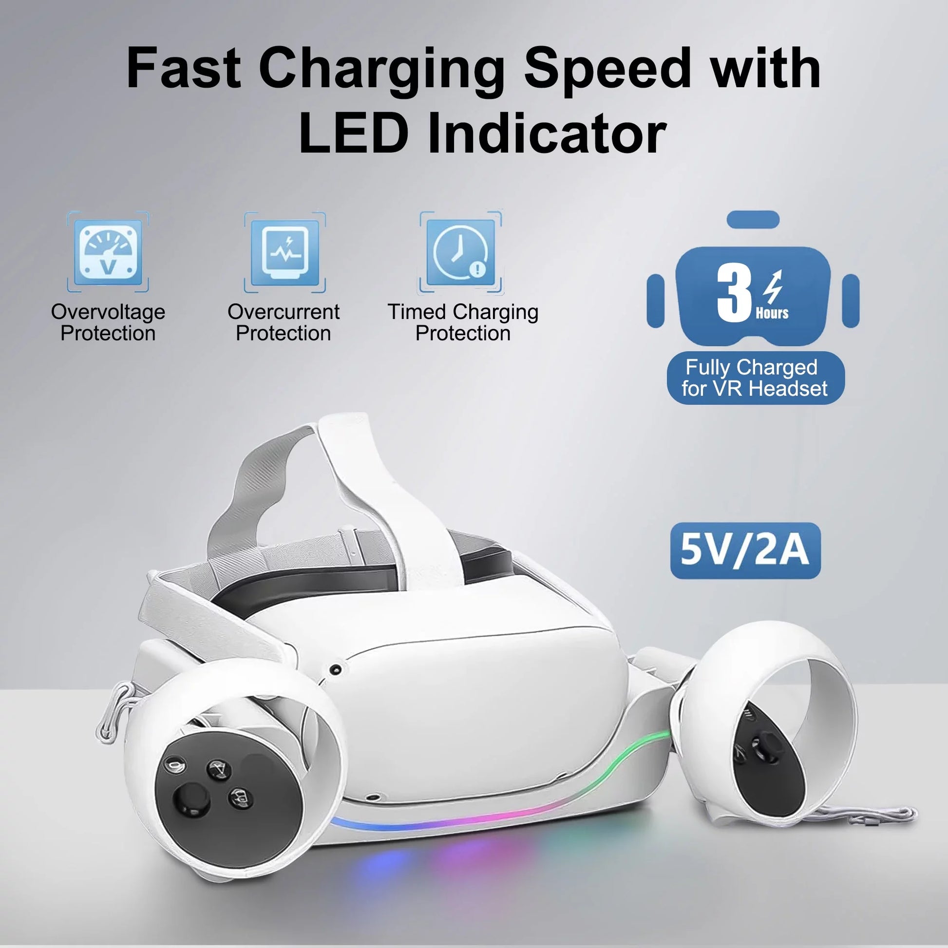 Charging Station Fit for Oculus/Meta Quest 2 Headset, VR Magnetic Charging Dock, VR Headset Display Holder Controller Mount Station with LED Indicator