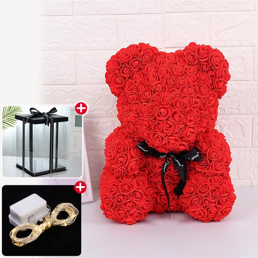 Christmas Valentine'S Day Gifts 23Cm Led Red Rose Teddy Bear Rose Flower Artificial Decoration Birthday Gifts Valentines Gifts