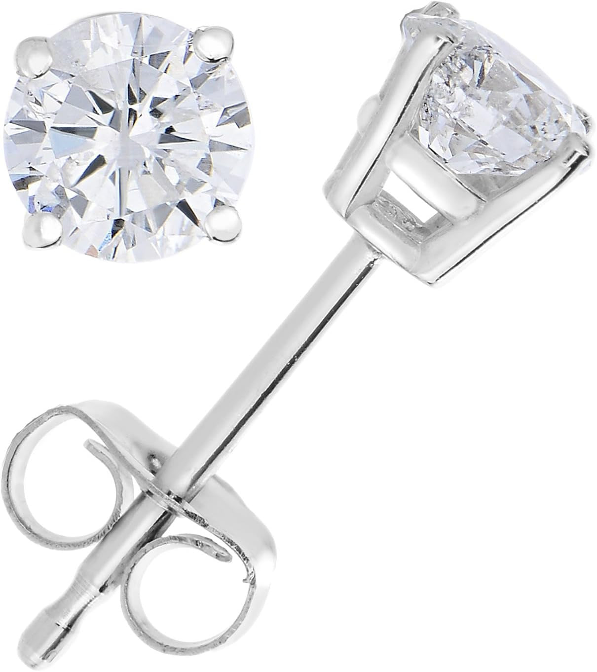 1/4 to 1 Cttw Diamond Stud Earrings 14K White Gold Push Backs round 4 Prong Basket