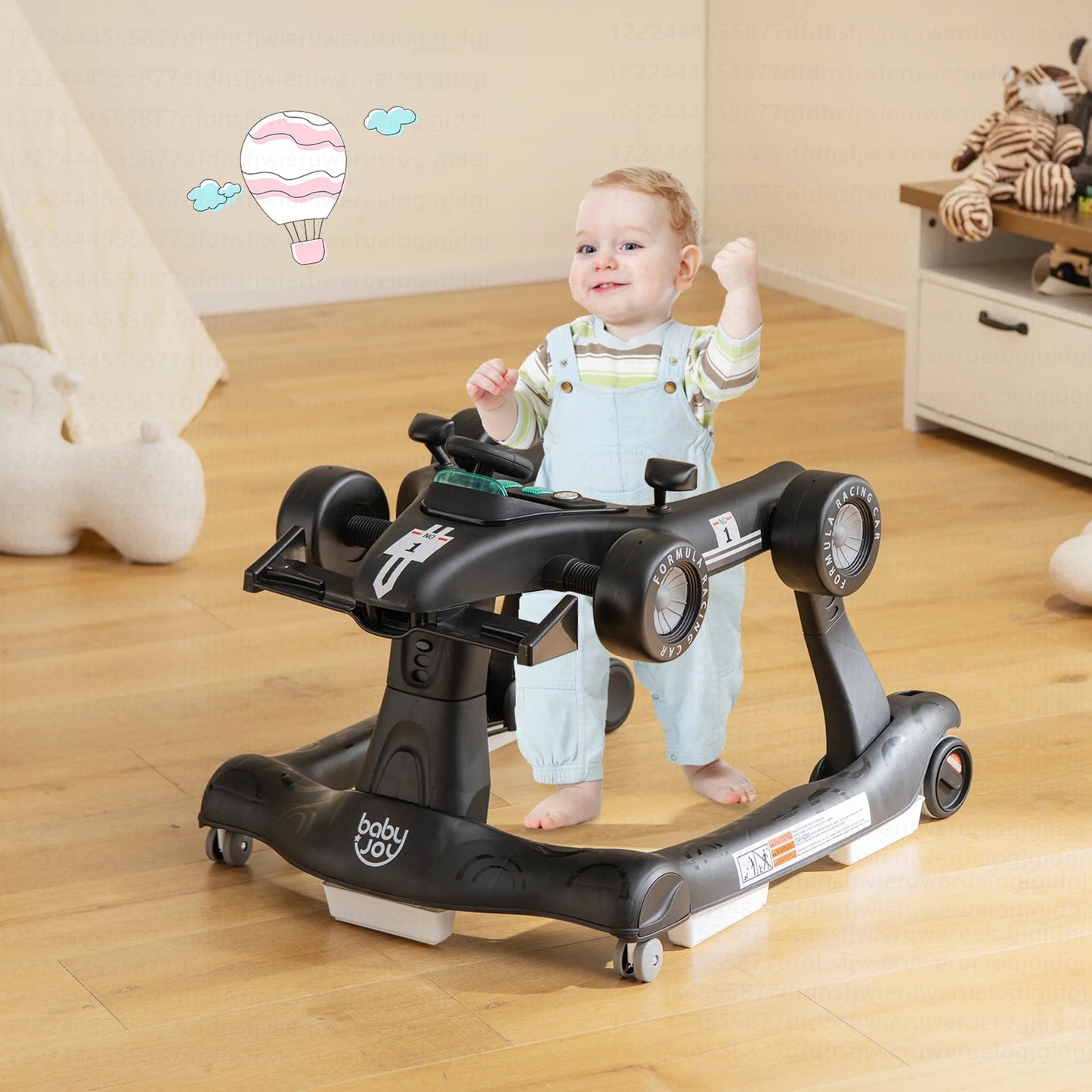 4-In-1 Baby Walker Foldable Activity Push Walker Adjustable Black