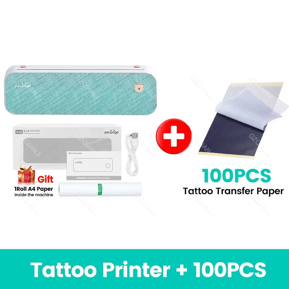 Peripage A40 Thermal Printer Wireless Tattoo Transfer Bluetooth USB Mobile Machine Text PDF Document Printing Maker with Paper