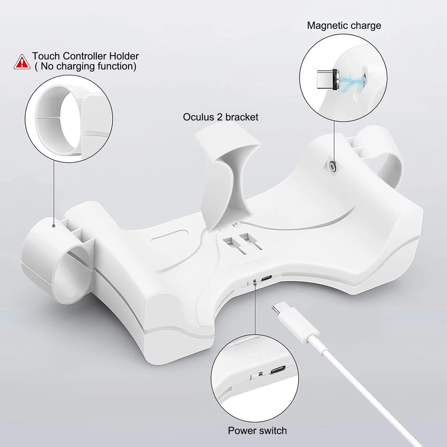 Charging Station Fit for Oculus/Meta Quest 2 Headset, VR Magnetic Charging Dock, VR Headset Display Holder Controller Mount Station with LED Indicator