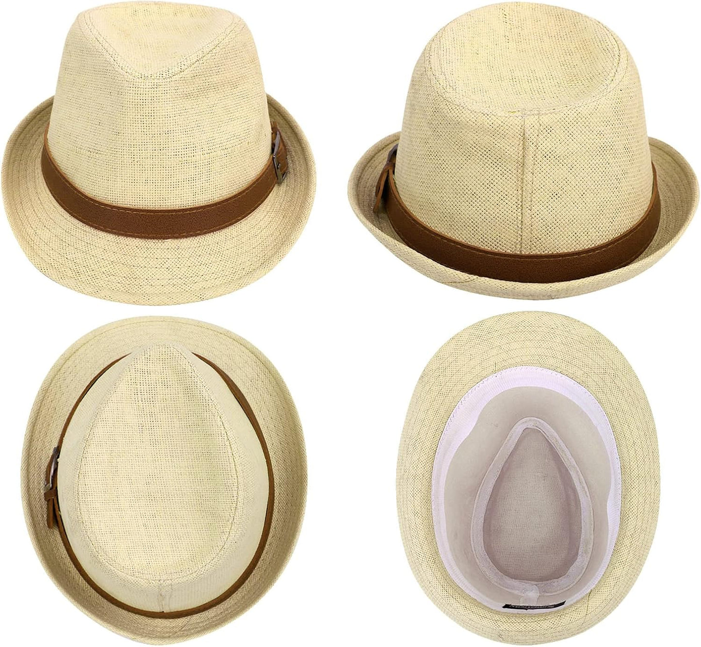 Panama Style Trilby Fedora Straw Sun Hat with Leather Belt