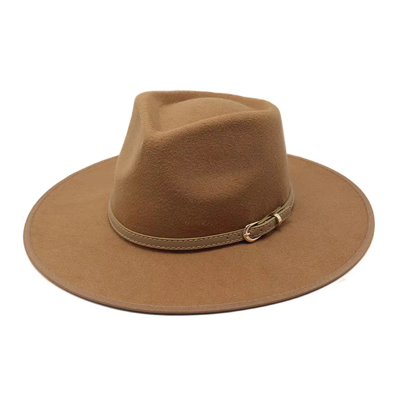 Women Hats Khaki Camel Wide Brim Felt Fedoras Hats Wool Vintage Dress Formal Church Hat Fashionable Jazz Hats