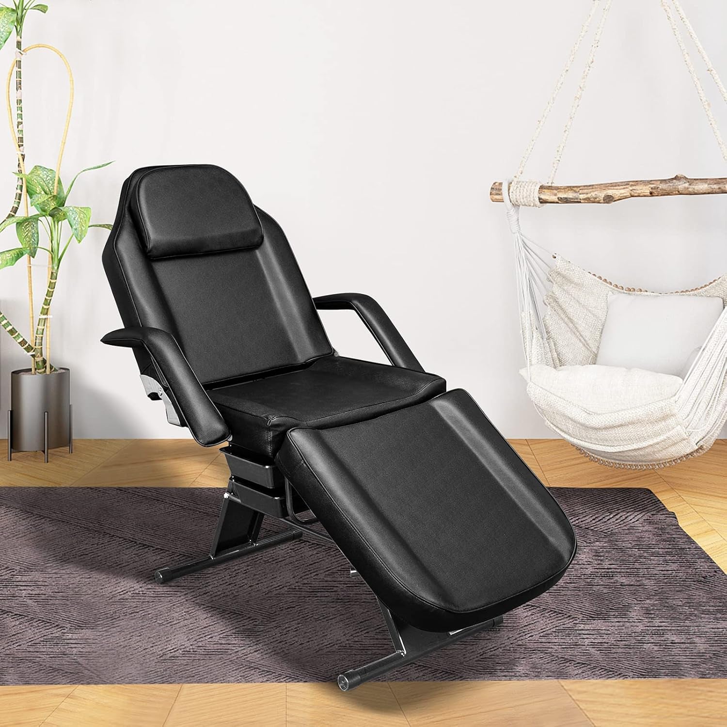 Massage Salon Tattoo Chair Esthetician Bed with Beauty Basket, Professional Tattoo Table Salon Spa Equipment for Facial Spa Beauty Eyelash Extensions Barber Waxing Microblading,Black