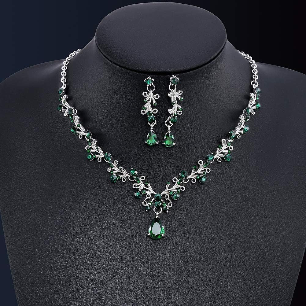 Clear Crystal and Cubic Zircon Necklace and Earrings Jewelry Set for Women Wedding Accessories