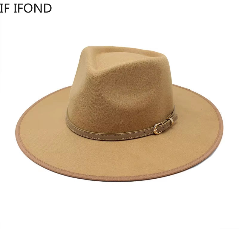 Women Hats Khaki Camel Wide Brim Felt Fedoras Hats Wool Vintage Dress Formal Church Hat Fashionable Jazz Hats