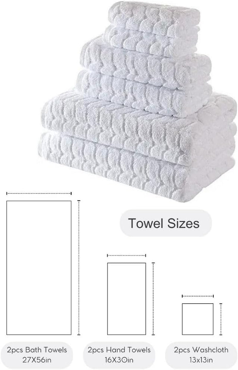 100% Turkish Cotton Jacquard Luxury Quick Dry Non-Gmo Ultra-Soft, Plush and Absorbent Luxury Durable Turkish Towels Set (White, 6 Pcs)