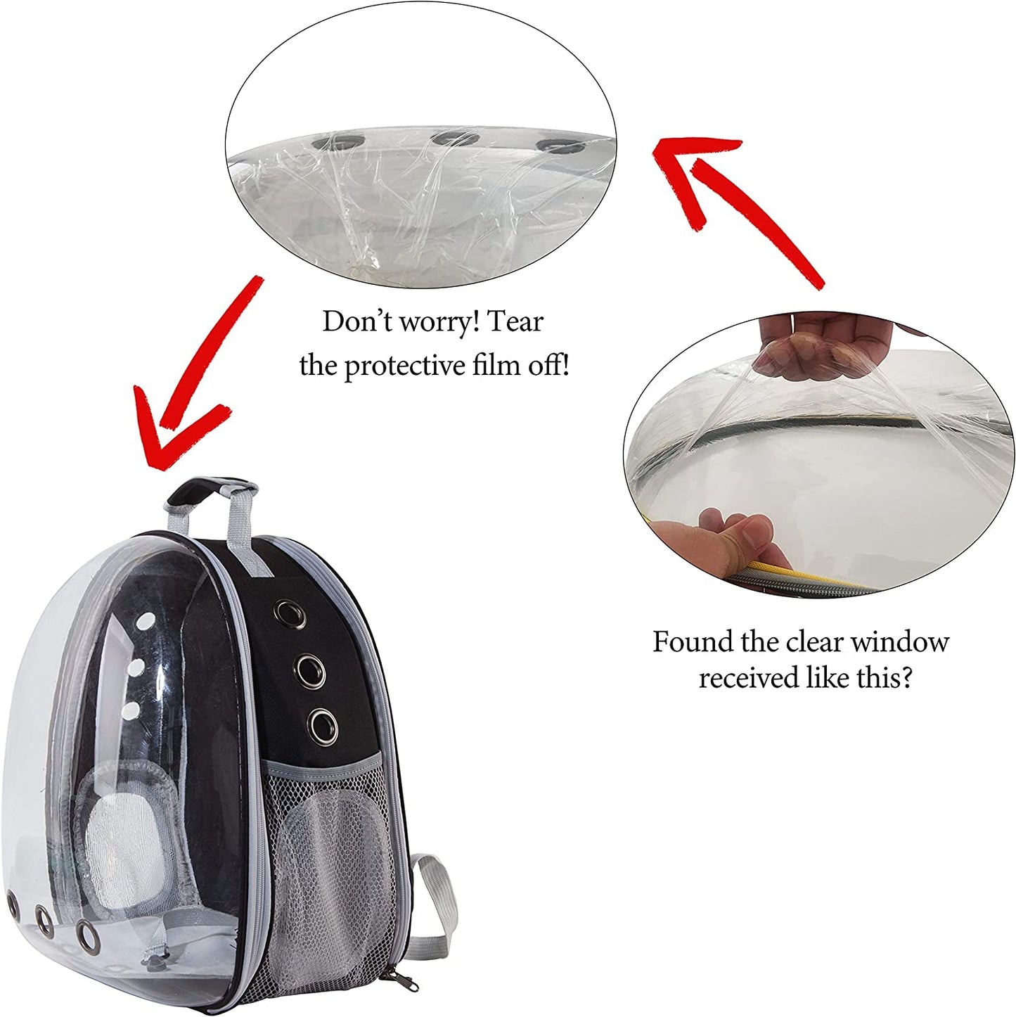 Cat Backpack Carrier Bubble Bag, Transparent Space Capsule Pet Carrier Dog Hiking Backpack, Small Dog Backpack Carrier for Cats Puppies Airline Approved Travel Carrier Outdoor Use Black