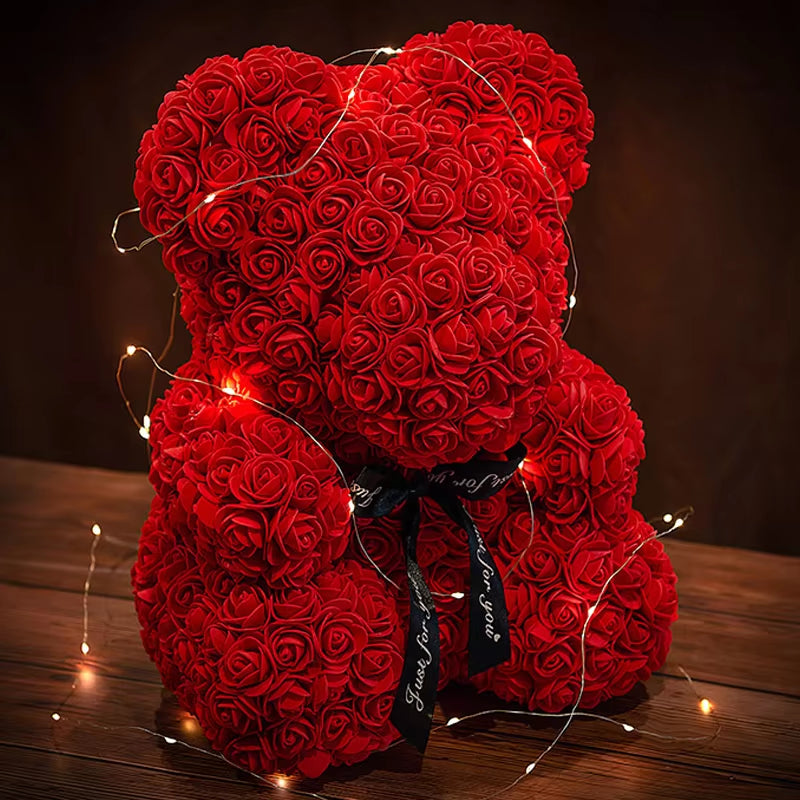 Christmas Valentine'S Day Gifts 23Cm Led Red Rose Teddy Bear Rose Flower Artificial Decoration Birthday Gifts Valentines Gifts