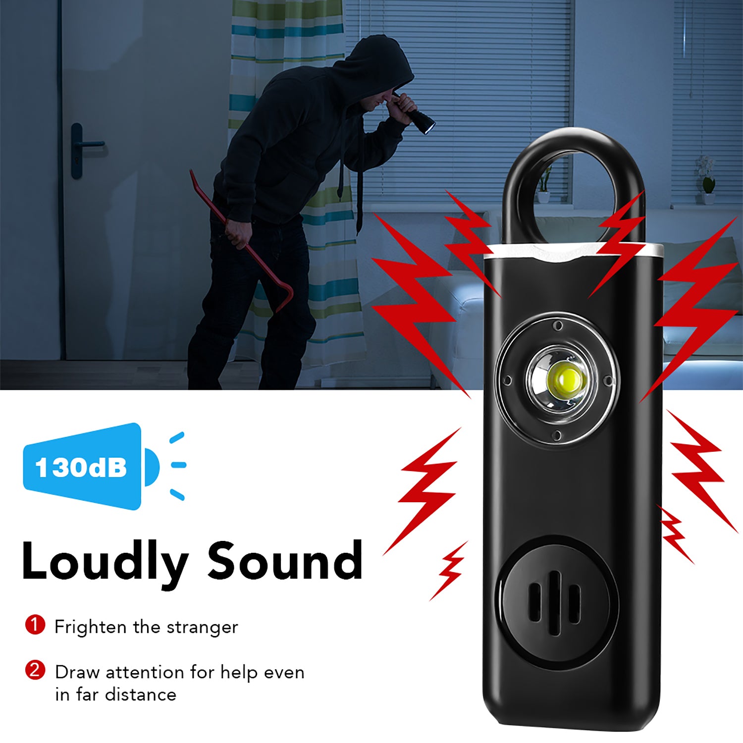 Self Defense Keychain 130Db Alarm with LED Light Emergency Self-Defense Security Alarm