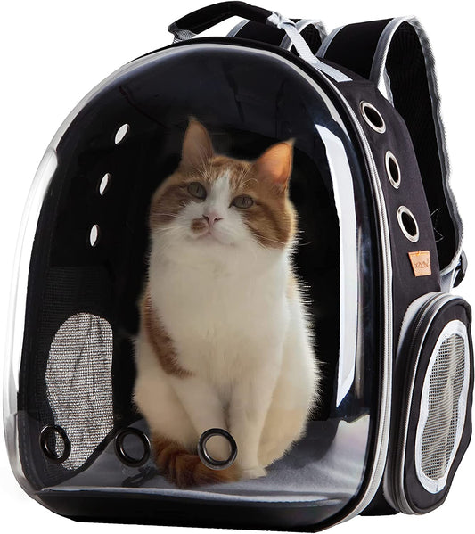 Cat Backpack Carrier Bubble Bag, Transparent Space Capsule Pet Carrier Dog Hiking Backpack, Small Dog Backpack Carrier for Cats Puppies Airline Approved Travel Carrier Outdoor Use Black