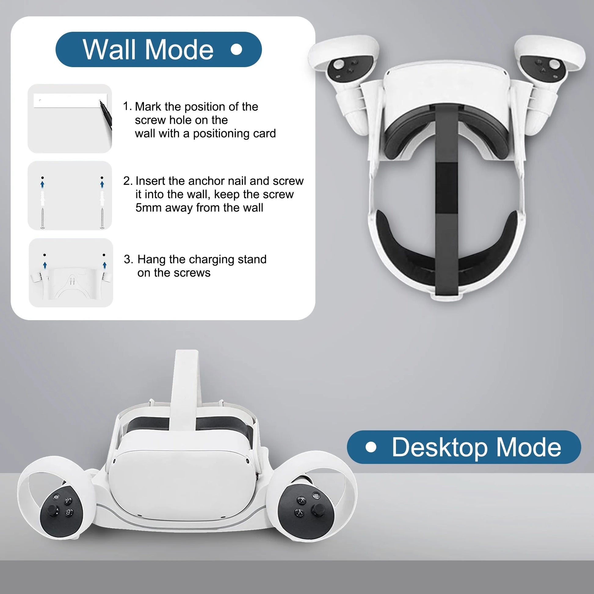 Charging Station Fit for Oculus/Meta Quest 2 Headset, VR Magnetic Charging Dock, VR Headset Display Holder Controller Mount Station with LED Indicator