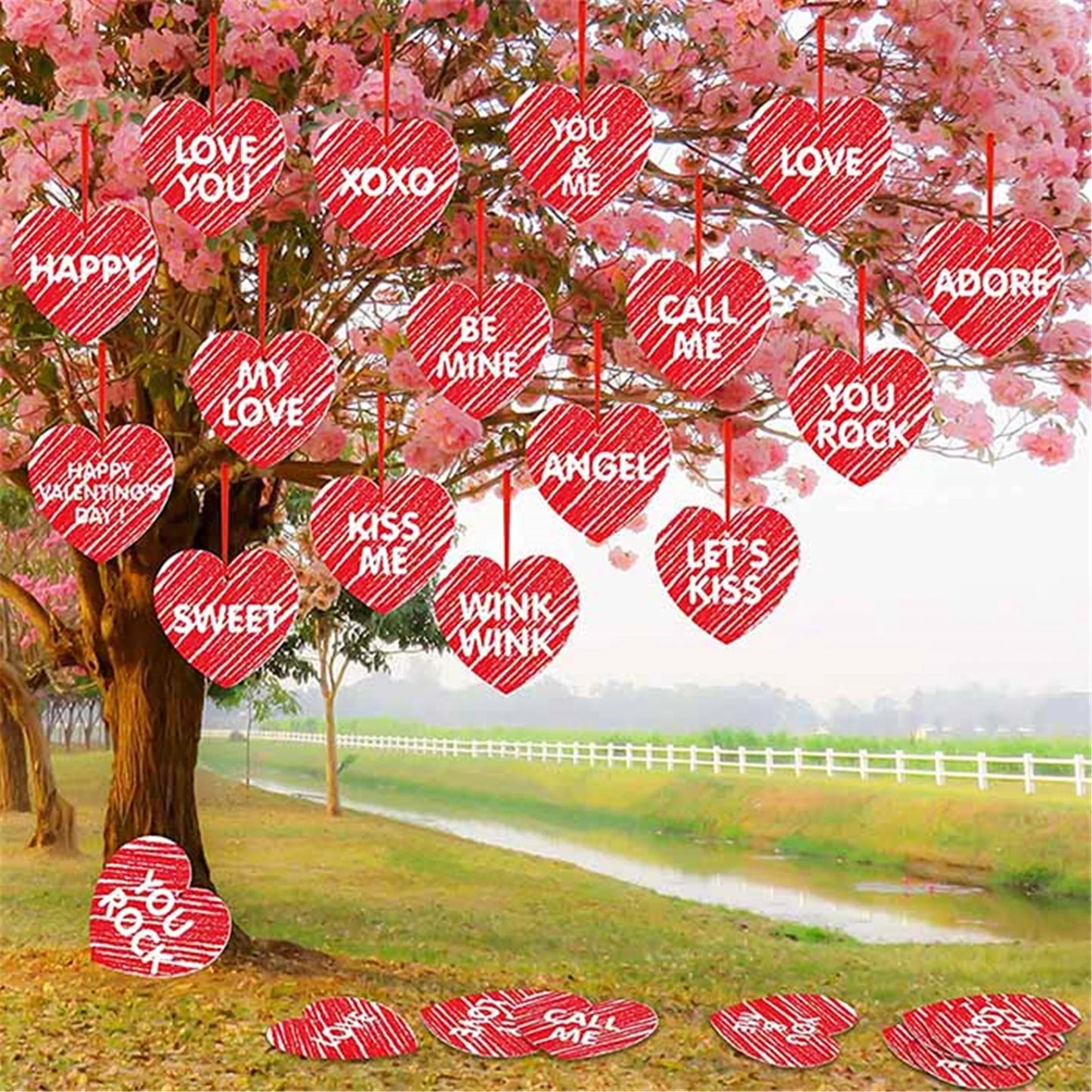 30Pcs Valentine'S Day Heart-Shaped Outdoor Hanging Tree Hanging Decoration Lawn Yard Decoration