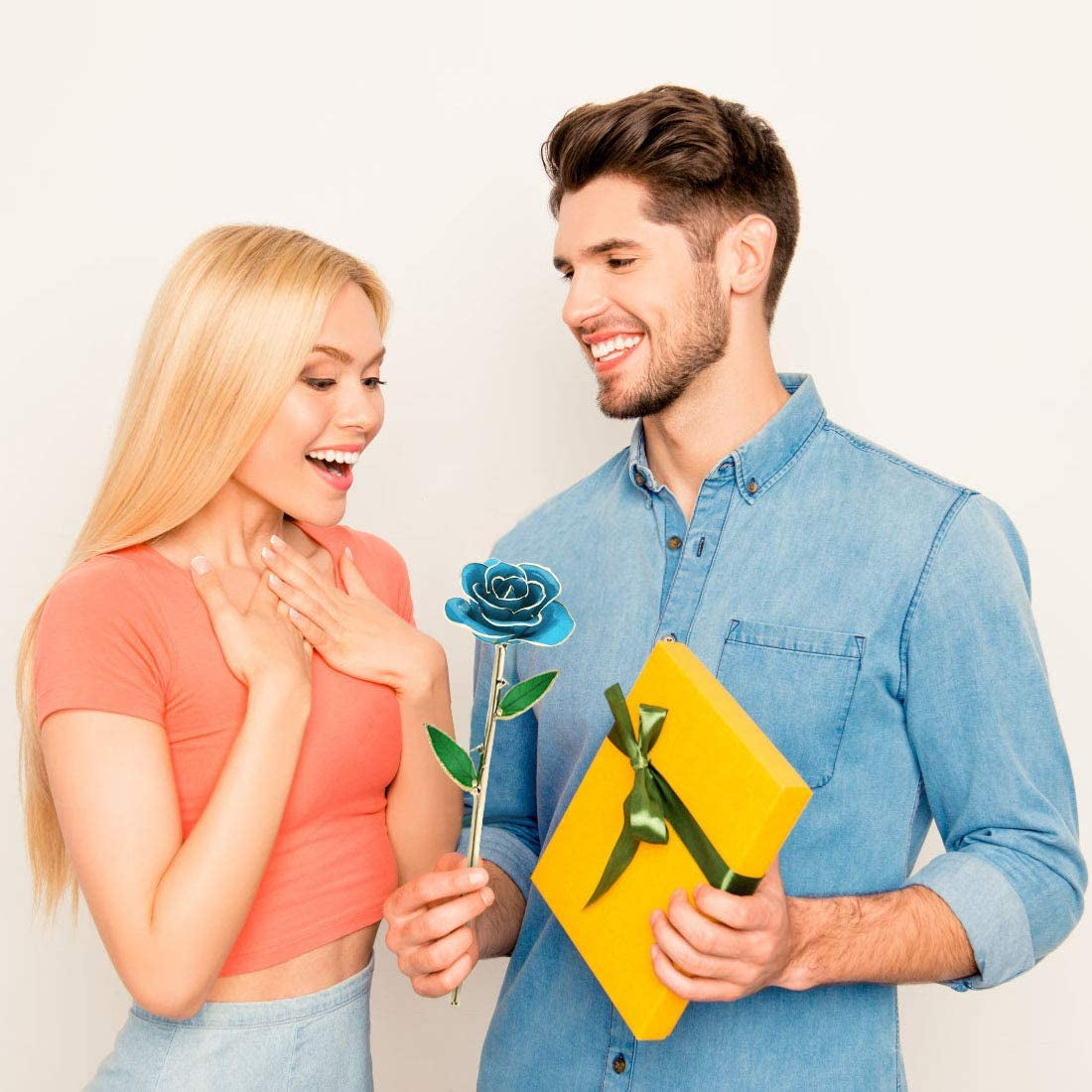 for Mom, Natural Rose Dipped in 24K Gold Romantic Proposal Present for Girlfriend Wife Her on Birthday Christmas Day Valentines Day Anniversary, Light Blue Rose with Rose Stand