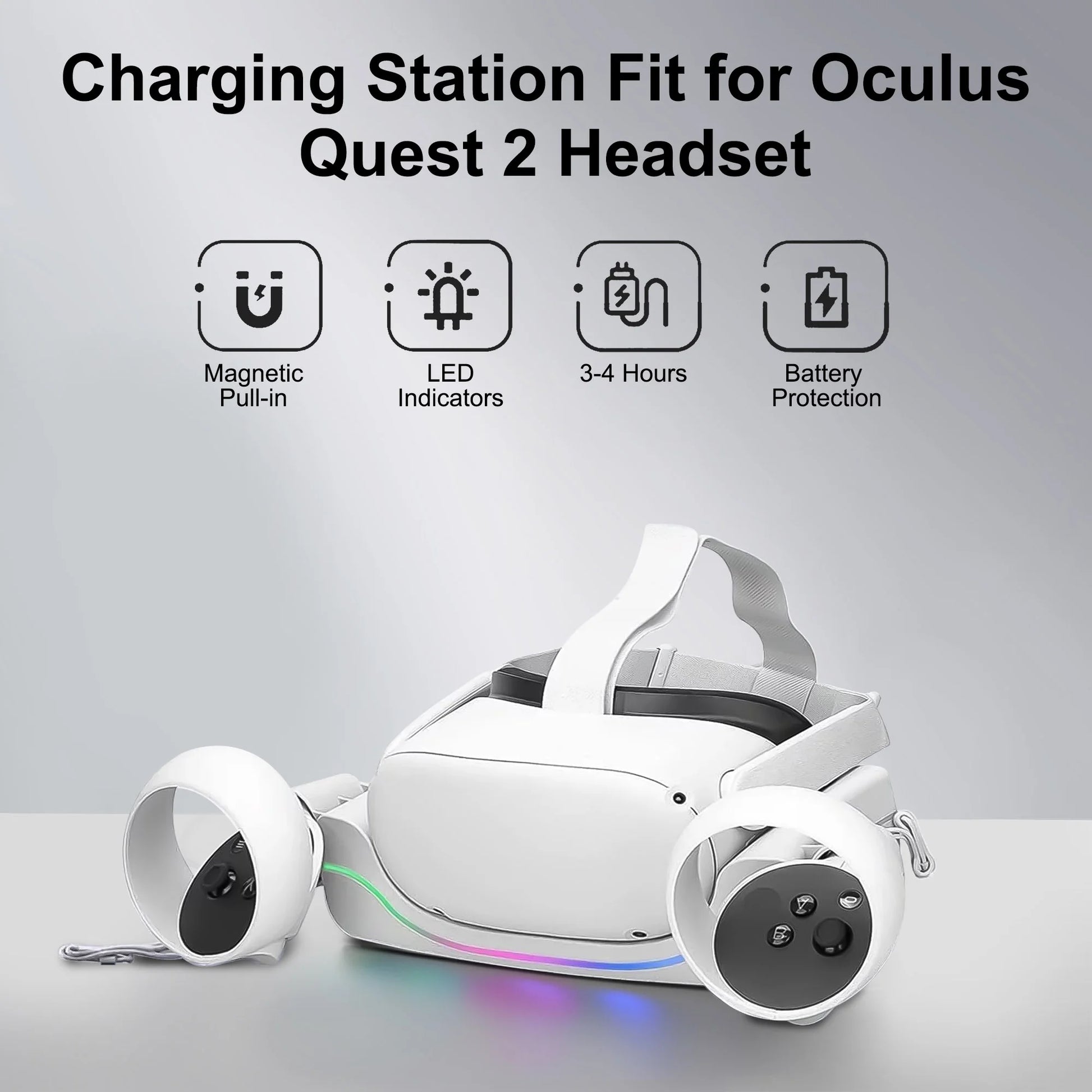 Charging Station Fit for Oculus/Meta Quest 2 Headset, VR Magnetic Charging Dock, VR Headset Display Holder Controller Mount Station with LED Indicator