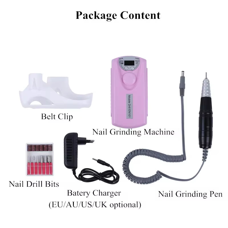 Electric Nail Polishing Grinding Machine Portable Rechargeable Nail Drill Machine for Gel Polish Remove with 6Pcs Nail Drill Bit